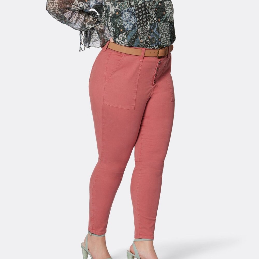 New JOIE MAXINE PARK Jeans Exposed Button High Rise Skinny Pink/Orange Size 22W